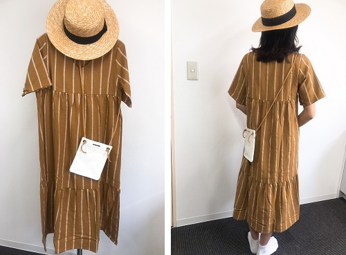 メチャカリでレンタルした帽子、ショルダーバッグ、ワンピースの着画像